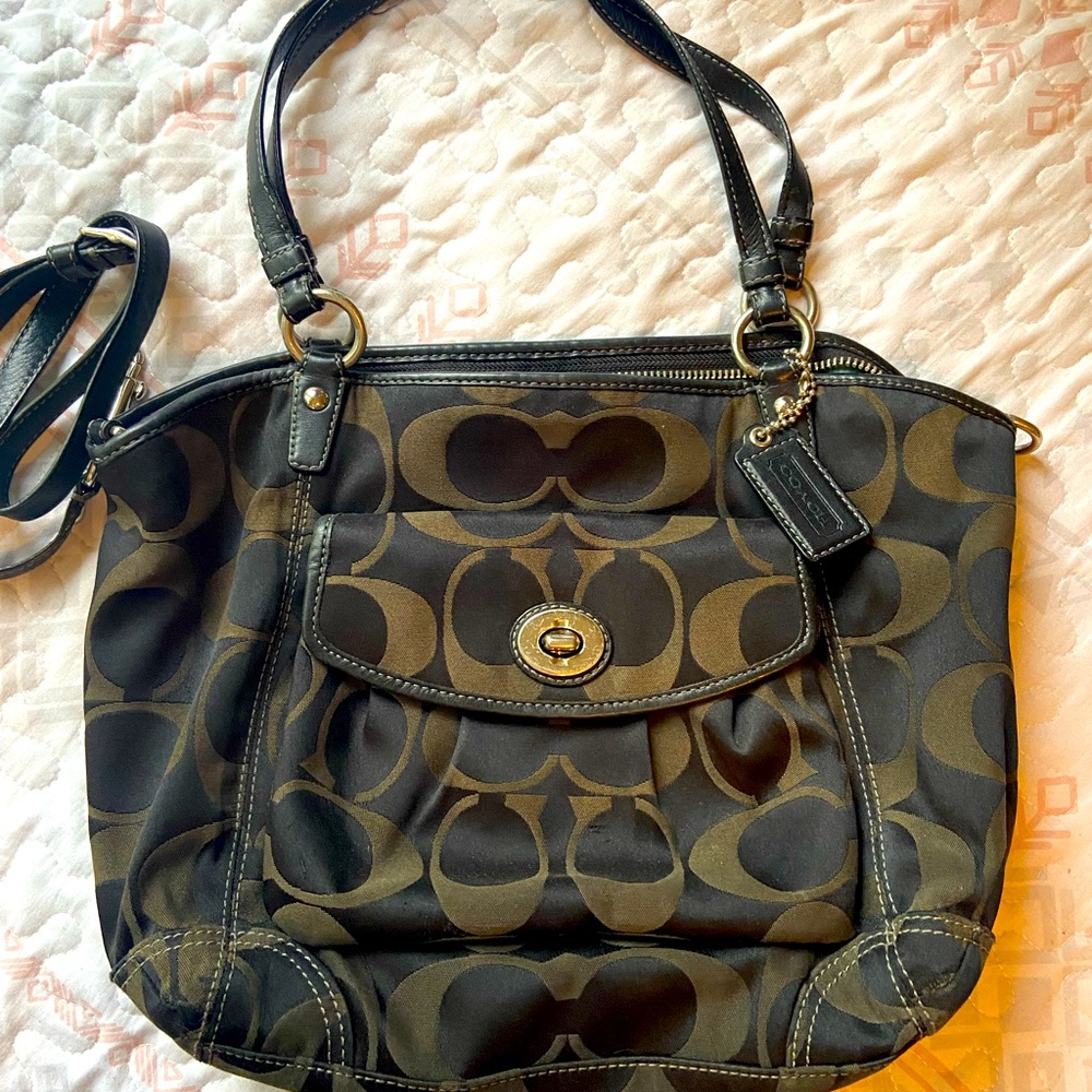 Coach bag. Black with matte back logo letters. Used condition.